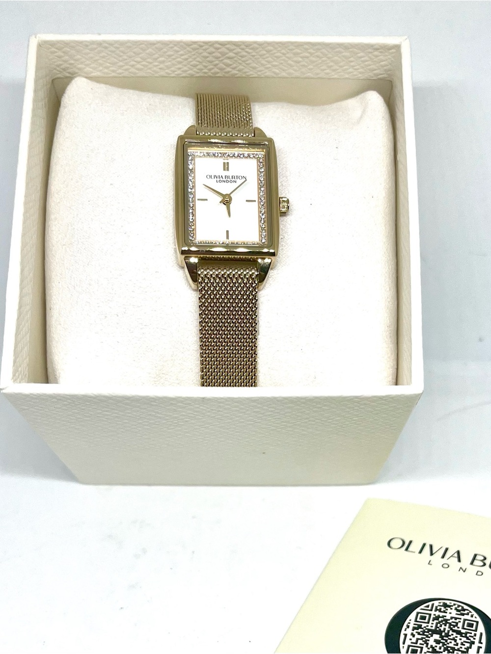 OLIVIA BURTON Rose Gold Crystal-Trim Rectangular Mesh Watch